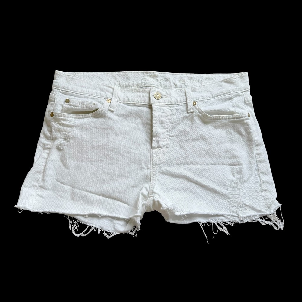 7 For All Mankind White Distressed Denim Cut Off Shorts AU0086495S Size 29